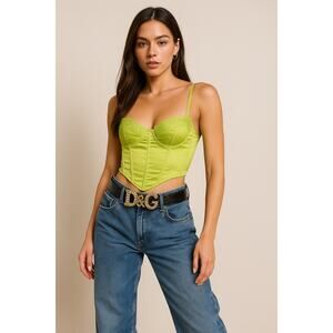 Vintage Y2K Dolce & Gabbana D&G Green Floral Logo Buckle Belt Black Leather Bag